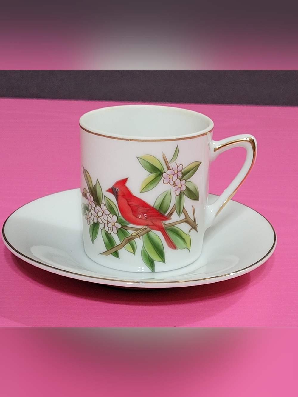 Lefton White Porcelain China Demitasse Cup And Saucer Cardinal 02603 (0820)